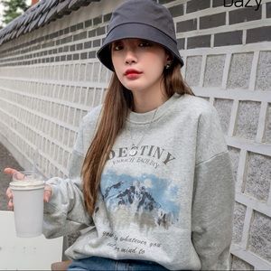 DAZY Mountain & Slogan Graphic Drop Shoulder Thermal Pullover
